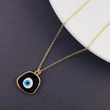 Evil Eye Gold Black Enamel Brass Pendant Chain For Women