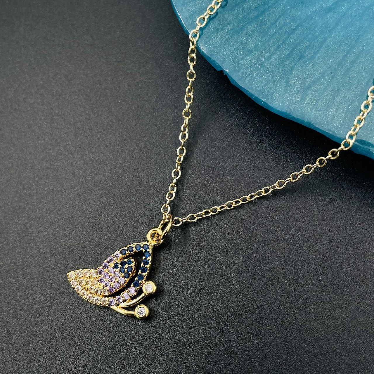 Copper With American Diamonds Crystals Blue White Purple Gold Butterfly Pendant For Women Girls