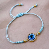 Evil eye Copper Sky Blue Cubic Zirconia Thread adjustable Bracelet Women