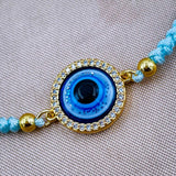 Evil eye Copper Sky Blue Cubic Zirconia Thread adjustable Bracelet Women