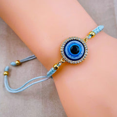Evil eye Copper Sky Blue Cubic Zirconia Thread adjustable Bracelet Women