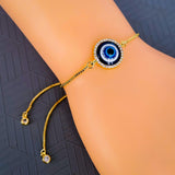 Evil Eye Cubic Zirconia Gold Blue Cuff Bracelet for Women