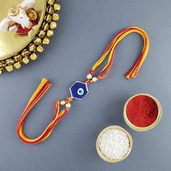 Hexagon Evil Eye Dark Blue Beads Thread Rakhi For Men