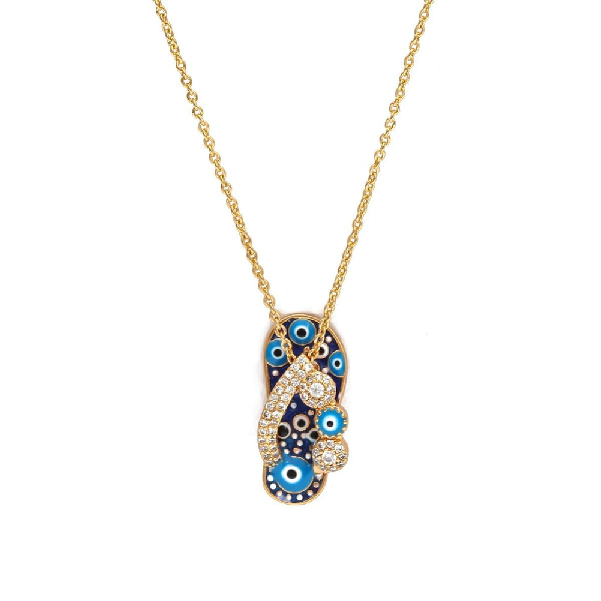 Evil Eye Footwear Gold Blue Copper American Diamond Necklace Pendant Chain For Women