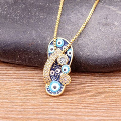 Evil Eye Footwear Gold Blue Copper American Diamond Necklace Pendant Chain For Women