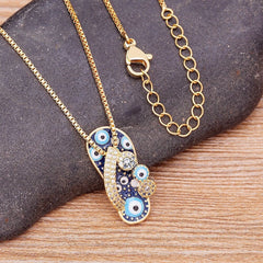 Evil Eye Footwear Gold Blue Copper American Diamond Necklace Pendant Chain For Women