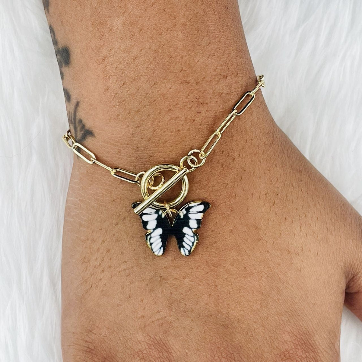 Copper Black Gold Butterfly Charms Chain Link Bracelet For Women Girls