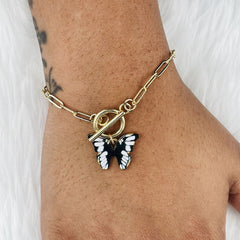 Copper Black Gold Butterfly Charms Chain Link Bracelet For Women Girls