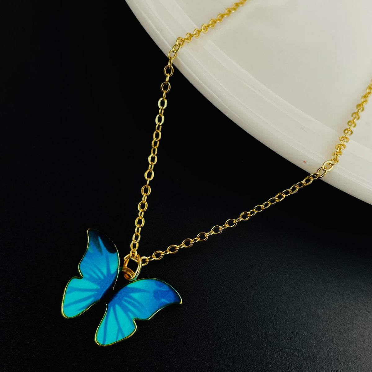 Brass With Blue Black Gold Butterfly Pendant For Women Girls