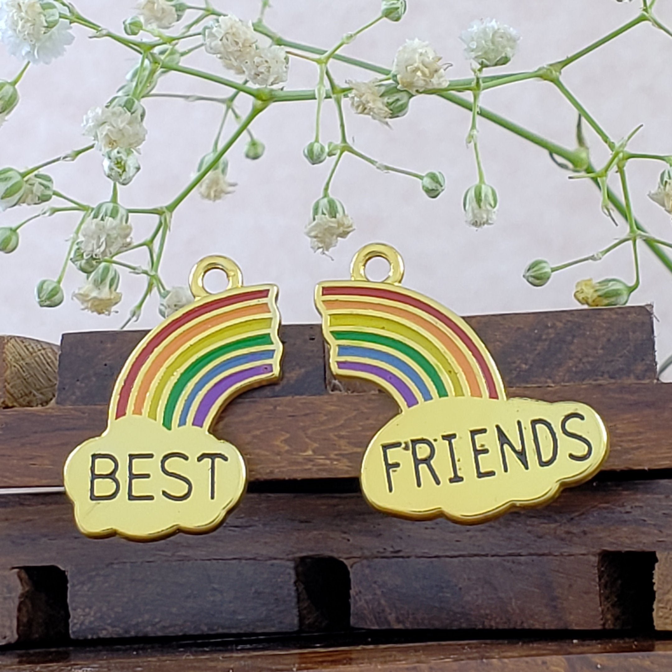 Rainbow Best Friend Enamel Gold Pendant For Women