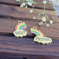 Rainbow Best Friend Enamel Gold Pendant For Women
