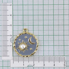Sun Moon Gold Grey Pearl Brass Pendant Combo Pack Of 2 For Women