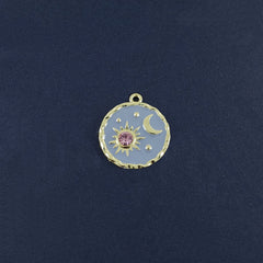 Sun Moon Gold Pink Crystal Brass Pendant Combo Pack Of 2 For Women