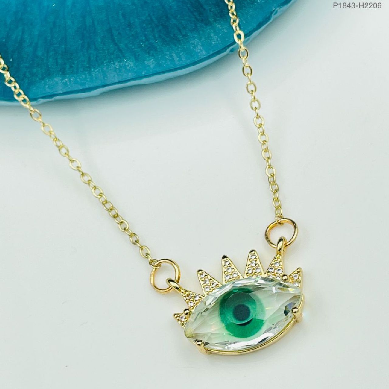 Evil Eye Eyelash Glass American Diamonds Copper Necklace Pendant Chain For Women