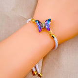 Butterfly Copper Blue Purple White Crystal Thread Slider Bracelet Women