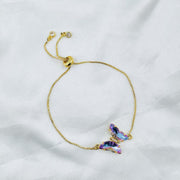 Copper Crystal Gold Purple Butterfly Adjustable Slider Bracelet Women