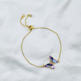 Copper Crystal Gold Purple Butterfly Adjustable Slider Bracelet Women