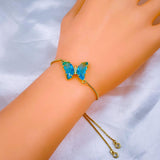 Copper Crystal Gold Blue Butterfly Adjustable Slider Bracelet Women