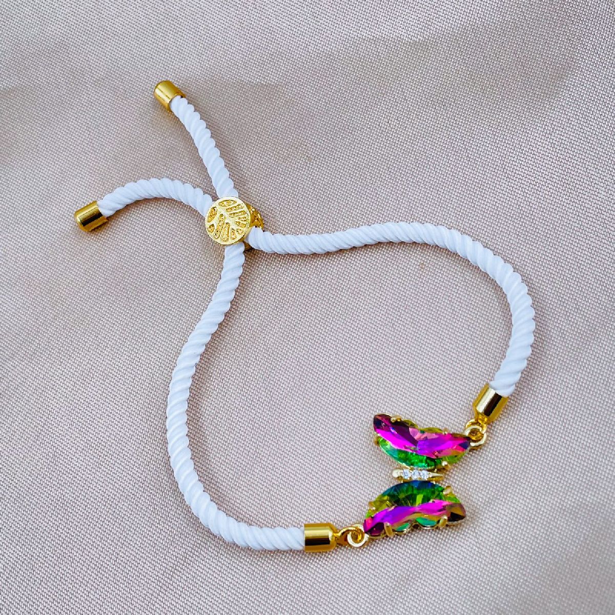 Butterfly Copper Multicolour White Crystal Thread Slider Bracelet Women