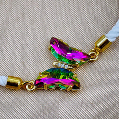 Butterfly Copper Multicolour White Crystal Thread Slider Bracelet Women