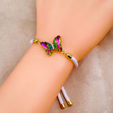 Butterfly Copper Multicolour White Crystal Thread Slider Bracelet Women