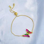 Copper Crystal Multicolour Butterfly Adjustable Slider Bracelet Women