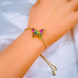 Copper Crystal Multicolour Butterfly Adjustable Slider Bracelet Women