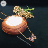 Copper Crystal Pink Gold Butterfly Necklace Pendant Chain For Women