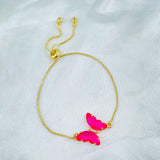 Copper Crystal Gold Pink Butterfly Adjustable Slider Bracelet Women