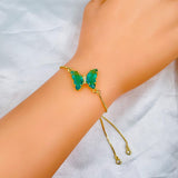 Copper Crystal Gold Green Butterfly Adjustable Slider Bracelet Women