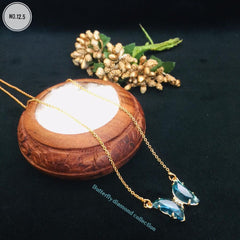 Copper Crystal Blue  Gold Butterfly Necklace Pendant Chain For Women
