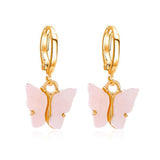 Copper Butterfly Gold Light Pink Hoop Stud Earring Pair For Women