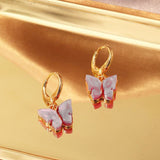 Copper Butterfly Gold Light Pink Hoop Stud Earring Pair For Women