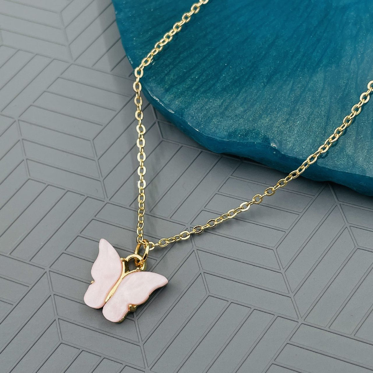 Brass With Pink Gold Gold Butterfly Pendant For Women Girls