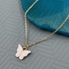 Brass With Pink Gold Gold Butterfly Pendant For Women Girls