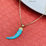 Copper Cubic Zirconia Blue Gold Tooth Tusk Necklace Pendant Chain For Women Girls