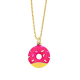 Copper Enamel Pink Yellow Gold Donut Necklace Pendant Chain For Women Girls