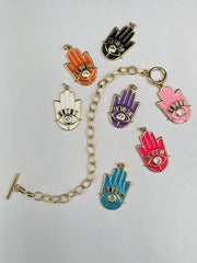 Copper American Diamonds Enamel Pink Gold Hamsa Charms Bracelet For Women Girls