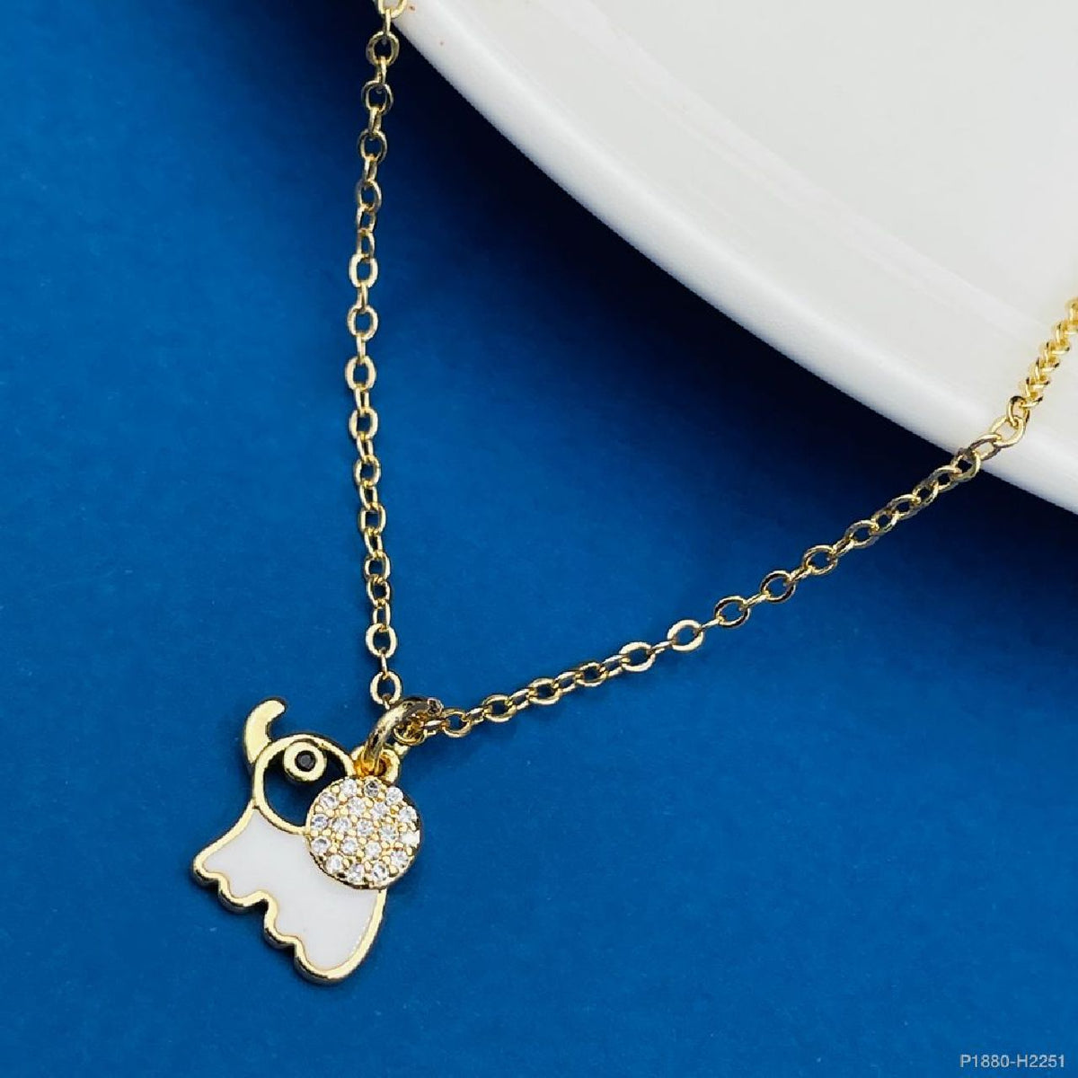 Copper Enamel Cubic Zirconia White Gold Elepant Necklace Pendant Chain For Women Girls
