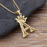 Crown Alphabet Letter A Gold American Diamond Copper Pendant Chain for Women