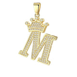 Crown Alphabet Letter A Gold American Diamond Copper Pendant Charm For Women