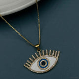 Copper Cubic Zirconia Enamel White Gold Evil Eye Necklace Pendant Chain For Women Girls