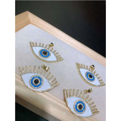 Evil Eye Eyelash White Enamel American Diamonds Copper Charm Pendant For Women