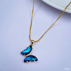 Copper Cubic Zirconia Crystal Blue Gold Butterfly Pendant Chain Women