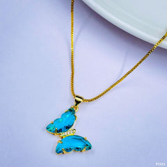 Copper Cubic Zirconia Crystal Green Gold Butterfly Pendant Chain Women