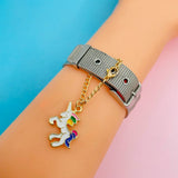 Brass Enamel Unicorn Watch charm For Women White Gold