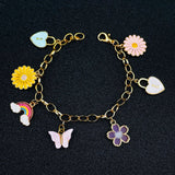 Copper Heart Daisy Enamel Gold Multicolour Charm Bracelet For Women Girl