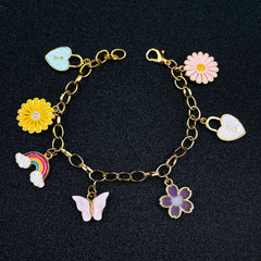 Copper Heart Daisy Enamel Gold Multicolour Charm Bracelet For Women Girl