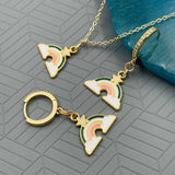 Rainbow Cloud Brass Gold White Enamel Pendant Chain Earring Set For Women
