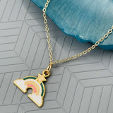 Brass With Enamel Multicolor Gold Star Rainbow Cloud Necklace Pendant Chain For Women Girls